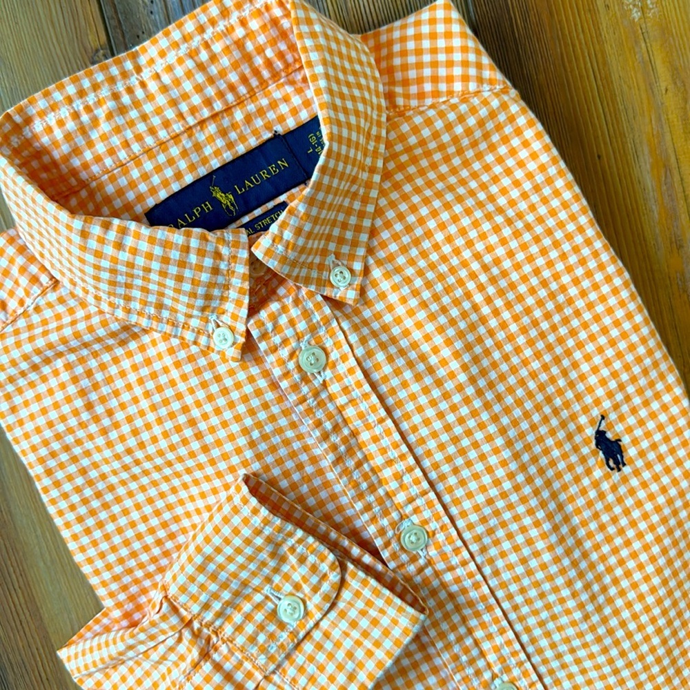 Ralph Lauren kids natural stretch orange and white plaid